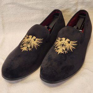 Valyrain Black Velvet Embroidered Double Headed Eagle Slippers Size 9